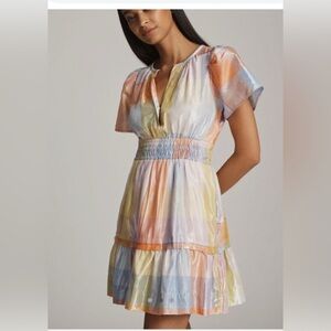 Anthropologie Pastel Stripe Mini Dress in Peach, Yellow & Blue